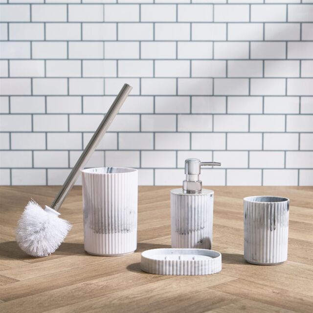 OHS Bathroom Accessories 4 Piece Set Ribbed Soap Tumbler Toothbrush in White - image 1