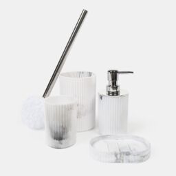 OHS Bathroom Accessories 4 Piece Set Ribbed Soap Tumbler Toothbrush in White - thumbnail 2