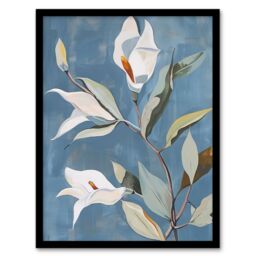 Artery8 Elegant Peace Lily Flower Blooming Soft Floral Framed Art Print in Blue - Size: A4 - thumbnail 1
