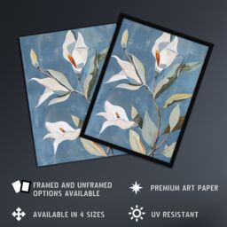 Artery8 Elegant Peace Lily Flower Blooming Soft Floral Framed Art Print in Blue - Size: A4 - thumbnail 2