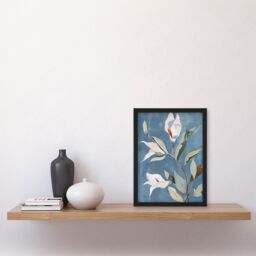 Artery8 Elegant Peace Lily Flower Blooming Soft Floral Framed Art Print in Blue - Size: A4 - thumbnail 4