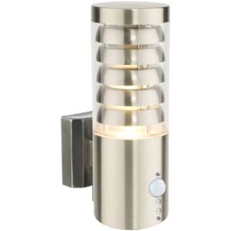 Loops Contemporary Outdoor Wall Light with PIR - 9.2W Warm White LED - Brushed Steel in Metallics