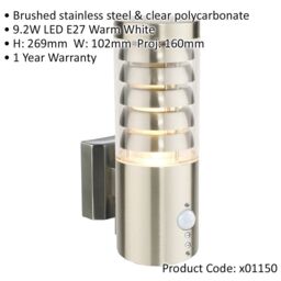 Loops Contemporary Outdoor Wall Light with PIR - 9.2W Warm White LED - Brushed Steel in Metallics - thumbnail 2