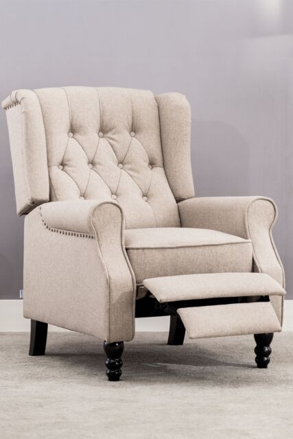 More4Homes Althorpe Wing Back Recliner Button Back Fireside Linen Chair in Beige - image 1