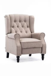 More4Homes Althorpe Wing Back Recliner Button Back Fireside Linen Chair in Beige - thumbnail 3