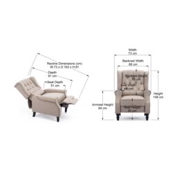 More4Homes Althorpe Wing Back Recliner Button Back Fireside Linen Chair in Beige - thumbnail 7
