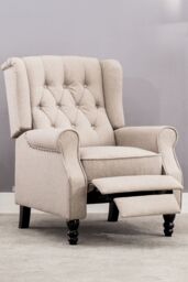 More4Homes Althorpe Wing Back Recliner Button Back Fireside Linen Chair in Beige
