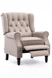 More4Homes Althorpe Wing Back Recliner Button Back Fireside Linen Chair in Beige - thumbnail 4