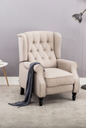 More4Homes Althorpe Wing Back Recliner Button Back Fireside Linen Chair in Beige - thumbnail 2