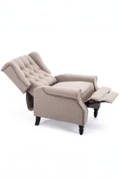 More4Homes Althorpe Wing Back Recliner Button Back Fireside Linen Chair in Beige - thumbnail 5