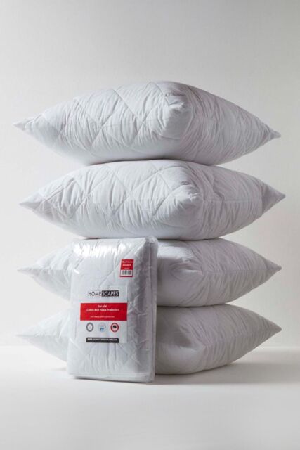 Homescapes Cotton Rich Quilted Pillow Protectors 65 x 65 cm, Pack of 4 in White - Size: 65 x 65 cm - image 1
