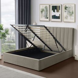 Artemis Home Evelynne Fabric 135cm Double Ottoman Bed Frame with Storage in Light Brown - thumbnail 4
