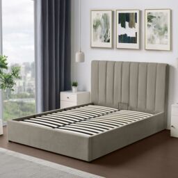 Artemis Home Evelynne Fabric 135cm Double Ottoman Bed Frame with Storage in Light Brown - thumbnail 3