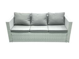 Fimous 6 Seater Rattan Garden Furniture Set with 3 Seater Sofa Chair Square Coffee Table Big Footstool Light Grey Mixed - thumbnail 3