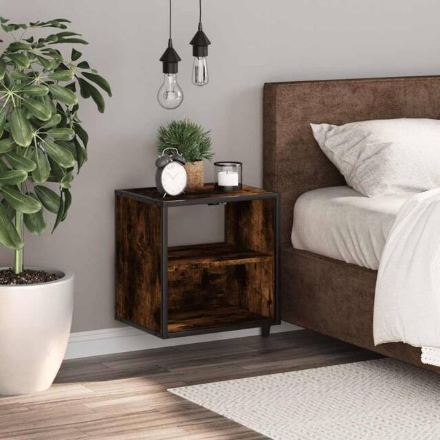 Berkfield Home Durable Wall-mounted Bedside Cabinet Smoked Oak 40x31x39.5 cm in Brown - image 1