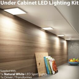Loops 1x BRUSHED NICKEL Ultra-Slim Square Under Cabinet Kitchen Light & Driver Kit - Natural White LED in Metallics - thumbnail 2