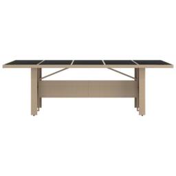 Berkfield Home Garden Table with Glass Top Beige Poly Rattan&Tempered Glass - thumbnail 1