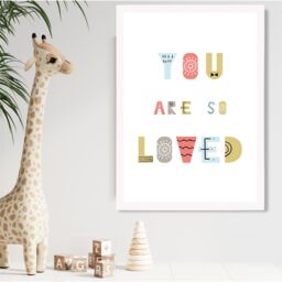 ARTZE Cute You are so loved Blue Scandi Quote Framed Print SIZE: A4 with White Frame in Pale Blue - thumbnail 2