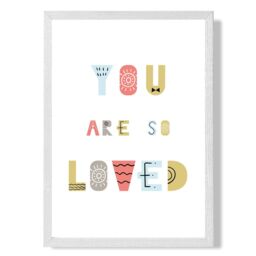 ARTZE Cute You are so loved Blue Scandi Quote Framed Print SIZE: A4 with White Frame in Pale Blue - thumbnail 1