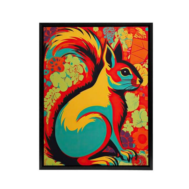 "Artery8 Vibrant Squirrel Colourful Abstract Framed Canvas Wall Art Print - Size: W12"" x H16""" - image 1