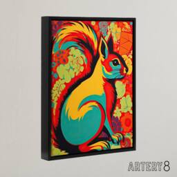 "Artery8 Vibrant Squirrel Colourful Abstract Framed Canvas Wall Art Print - Size: W12"" x H16""" - thumbnail 2