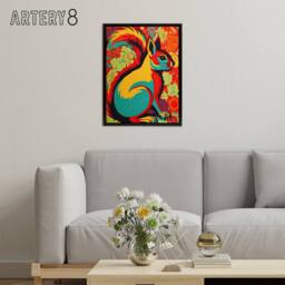 "Artery8 Vibrant Squirrel Colourful Abstract Framed Canvas Wall Art Print - Size: W12"" x H16""" - thumbnail 3