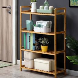 NESTLUNE 4 Tier Bamboo Shoe Rack Organiser Wooden Storage Shelves in Natural - Size: 100 cm x 15 cm - thumbnail 5