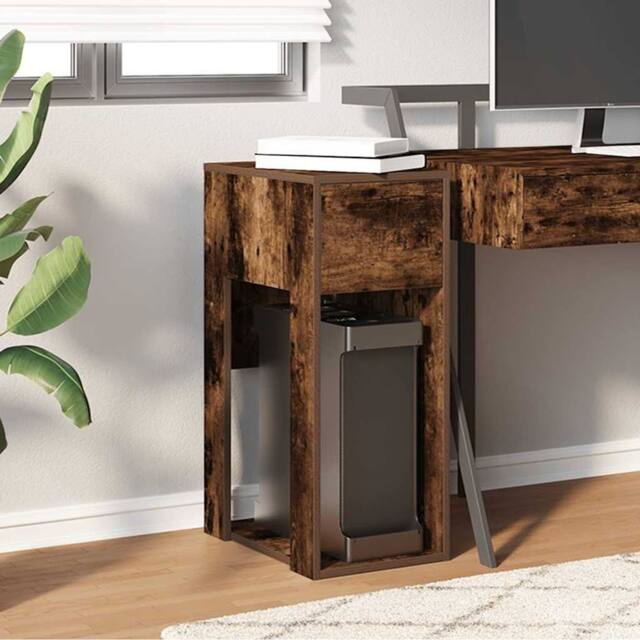 Berkfield Home Durable Computer Tower Stand with Drawer Smoked Oak 30x44x74 cm in Brown - Size: 30 x 44 x 74 cm - image 1