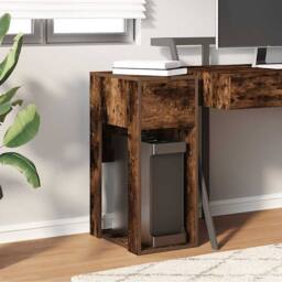 Berkfield Home Durable Computer Tower Stand with Drawer Smoked Oak 30x44x74 cm in Brown - Size: 30 x 44 x 74 cm