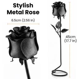 Novecrafto Forged Black Iron Rose With Stand - Gift for Wedding Anniversary - thumbnail 2