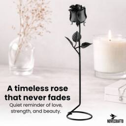 Novecrafto Forged Black Iron Rose With Stand - Gift for Wedding Anniversary - thumbnail 4