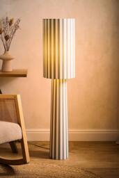 ValueLights Thorley Green & Cream Stripe Drum Shade Fabric Midi Floor Lamp in Pale Green - thumbnail 2