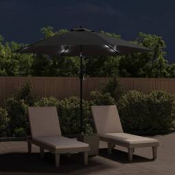 Berkfield Home Outdoor Parasol with LED Lights & Steel Pole 300 cm Black - thumbnail 3