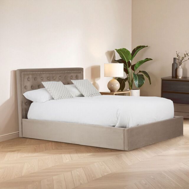 Orsina Mink Velvet Kingsize Ottoman Tufted Bed in Brown - Size: King - image 1