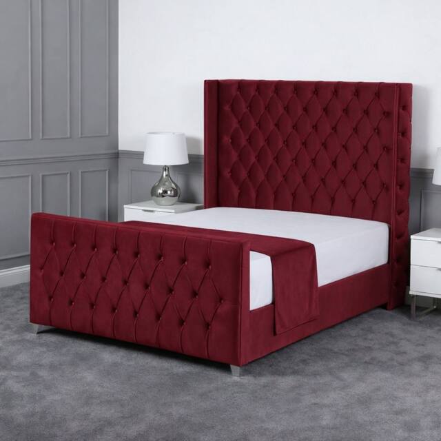 Living Comfort Bedz Seraphina Plush Velvet Upholstered Bed Slatted Base - 48Inch Headboard in Maroon - Size: Small Double - image 1