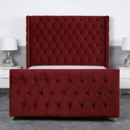 Living Comfort Bedz Seraphina Plush Velvet Upholstered Bed Slatted Base - 48Inch Headboard in Maroon - Size: Small Double - thumbnail 2