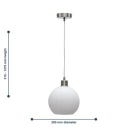First Choice Lighting Betchley - White Ribbed Glass Globe with Satin Nickel Pendant Fitting - thumbnail 8