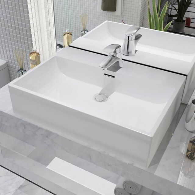 Berkfield Home Basin with Faucet Hole Ceramic White 60.5x42.5x14.5 cm - image 1