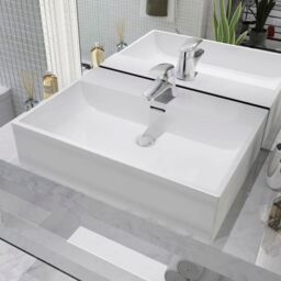 Berkfield Home Basin with Faucet Hole Ceramic White 60.5x42.5x14.5 cm - thumbnail 1