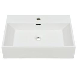 Berkfield Home Basin with Faucet Hole Ceramic White 60.5x42.5x14.5 cm - thumbnail 3