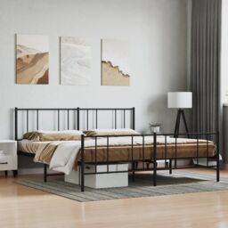 Berkfield Home Metal Bed Frame with Headboard & Footboard Black 200x200 cm - thumbnail 1