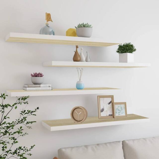 Berkfield Home Floating Wall Shelves 4 pcs Oak & White 120x23.5x3.8 cm MDF in Brown - image 1