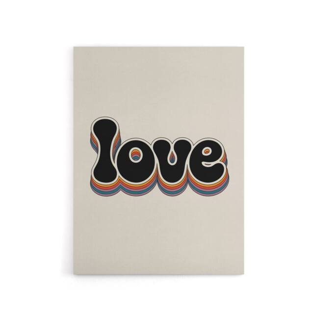 "Artery8 Love Funky Rainbow Retro Font Typography Word Canvas Wall Art Print in Beige - Size: W18"" x H24""" - image 1