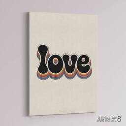 "Artery8 Love Funky Rainbow Retro Font Typography Word Canvas Wall Art Print in Beige - Size: W18"" x H24""" - thumbnail 2