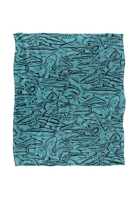 JQ Licensing Royce Mcclure Great White Shark Woodcut Pattern Silky Touch Super Soft Throw Blanket 152 X 127 cm - image 1