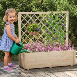 Costway Raised Garden Bed Wooden Elevated Planter Box w/Lattice Trellis in Natural - thumbnail 8