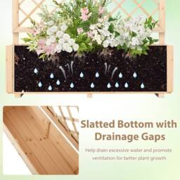 Costway Raised Garden Bed Wooden Elevated Planter Box w/Lattice Trellis in Natural - thumbnail 7