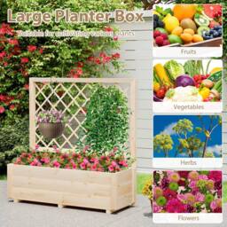 Costway Raised Garden Bed Wooden Elevated Planter Box w/Lattice Trellis in Natural - thumbnail 5