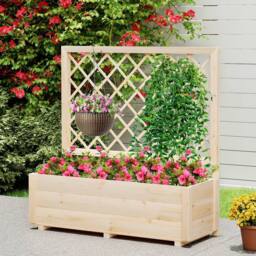 Costway Raised Garden Bed Wooden Elevated Planter Box w/Lattice Trellis in Natural - thumbnail 9