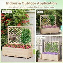 Costway Raised Garden Bed Wooden Elevated Planter Box w/Lattice Trellis in Natural - thumbnail 3